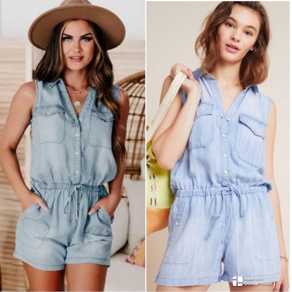 Anthropologie Cloth & Stone chambray romper - Picture 1 of 8